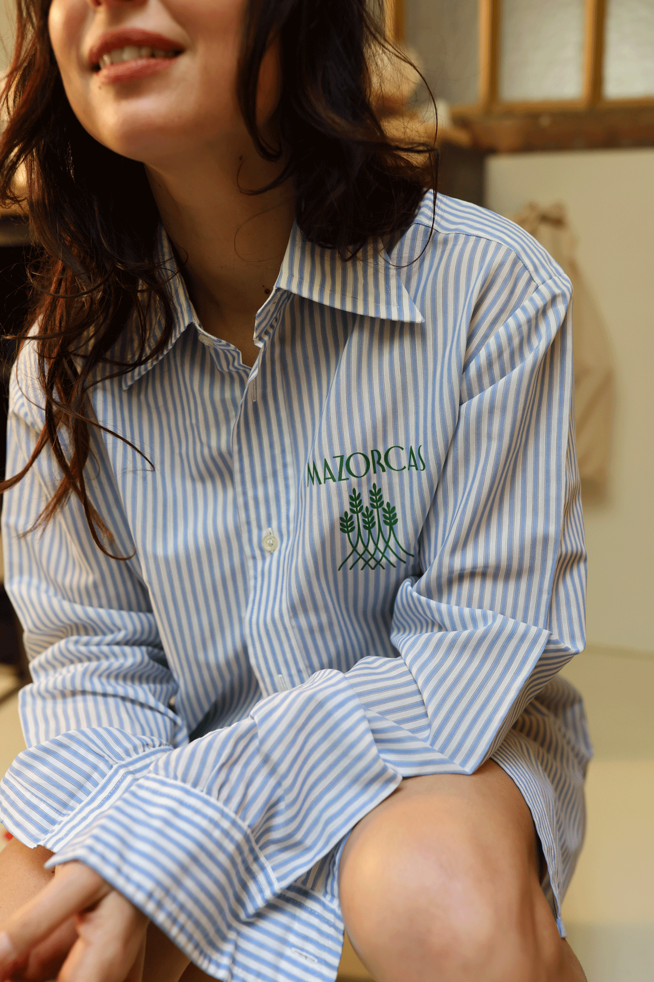 Blue and white striped printed shirt