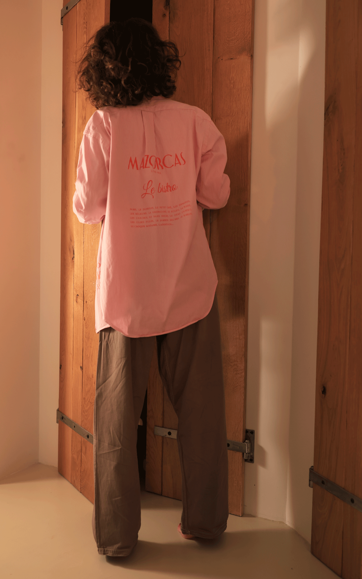 Chemise rayée rose imprimée