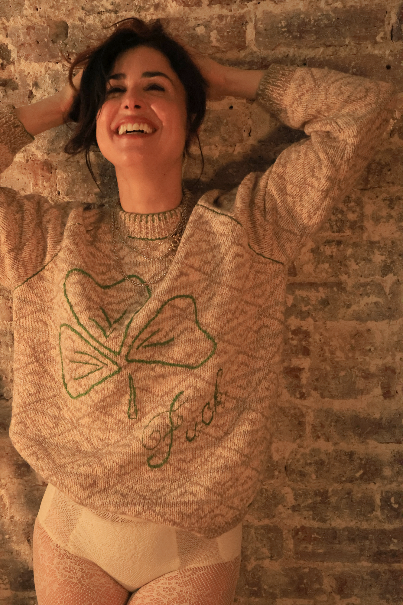PULL MULTICOLORE BEIGE BRODÉ