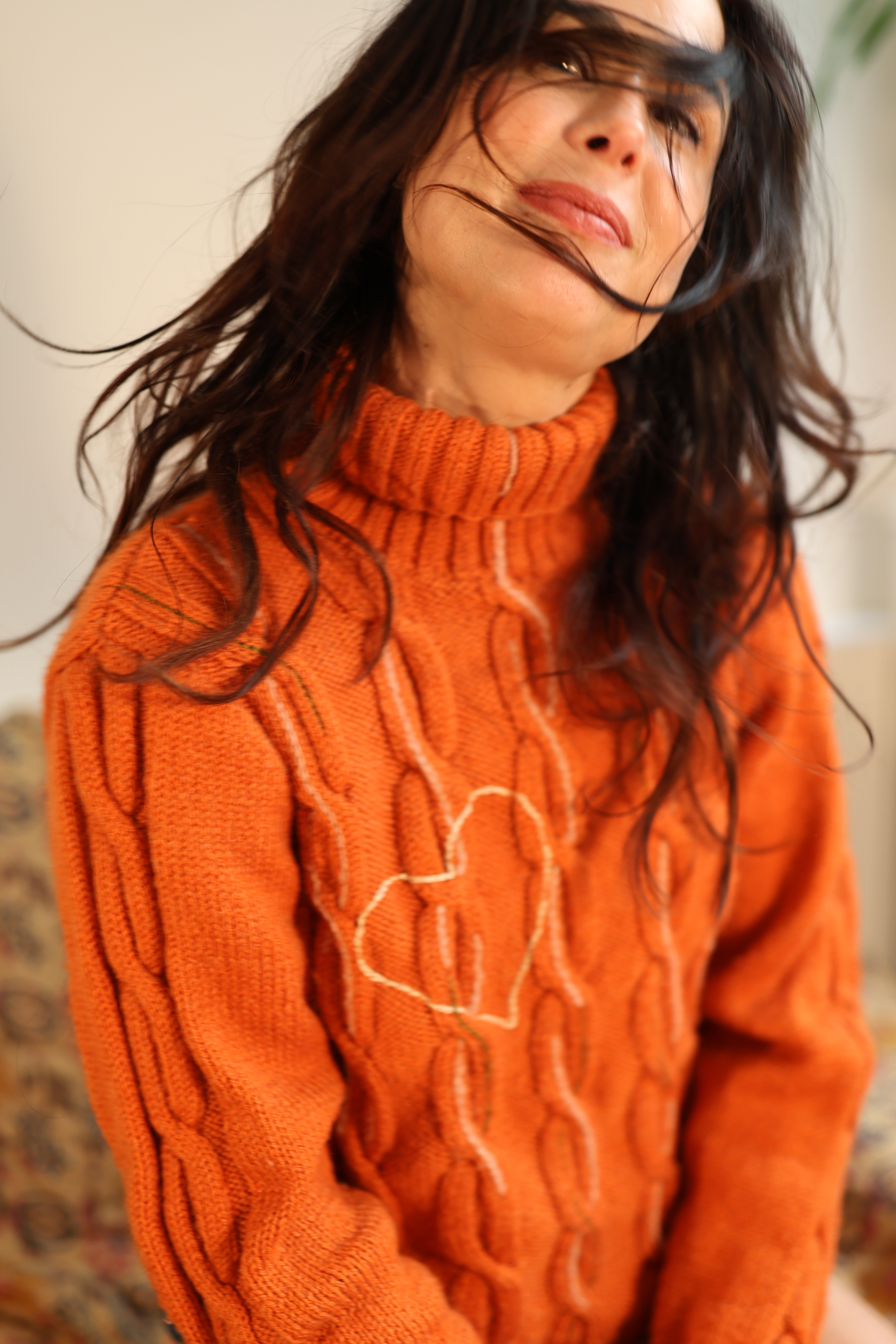 EMBROIDERED BRICK TURTLENECK SWEATER